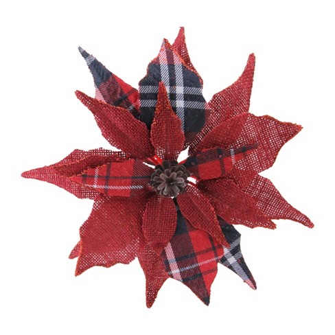 Northlight 9.5” Scarlet And Plaid Poinsettia Clip-on Christmas Ornament ...