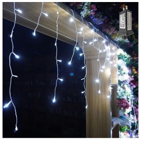 Itopfox 1 Pack 300 LED Icicle String Lights Cool White 29.5ft 60 Drops 8 Lighting Modes Timer Extendable for Roof Window Patio - 1 of 4