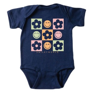 The Juniper Shop SmileyWorld Checkered Floral Smile Baby Short Sleeve Bodysuit - 1 of 4