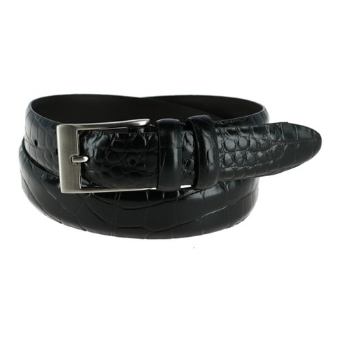 Double Buckle Croc-Embossed Leather Belt