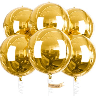 PartyWoo Foil Balloons Gold Round 22 Inch 6 pcs