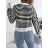 Womens Cardigan Color Block Striped Button Front Lantern Sleeve V Neck Short Cardigan Sweater Black S - 4 of 4