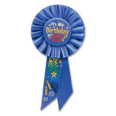 Beistle Biestle 3 1/4" x 6 1/2" It's My Birthday Rosette Blue 3/Pack RS192