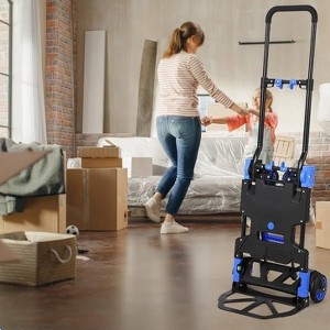 Acekool 2-in-1 Folding Hand Truck Dolly with Folding Basket, 330 lbs Capacity, 4 Wheels Platform Truck with Retractable Handle, Blue - 1 of 4