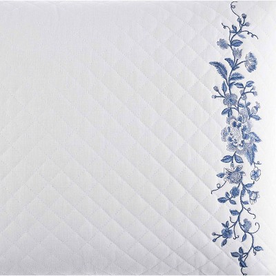 Charlotte Blue and White Embroidered Cotton Linen Pillow