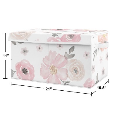 Pink and Grey Floral Fabric Storage Bin with Lid
