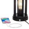 360 Lighting Marcel Industrial Table Lamps 24 1/4" High Set of 2 Black with USB Port LED Nightlight Burlap Drum Shade for Bedroom Living Room Desk - 3 of 4