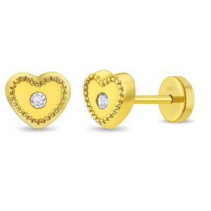 Girls' Bezel Set Heart Push Back 18k Gold Earrings - In Season Jewelry - 1 of 1