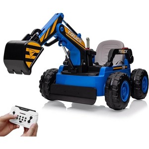 Jojoka 12V Kids Ride On Excavator Digger Truck with Remote, Electric Digging Arm, LED Lights, Music & USB. 4x75W Motors - 1 of 4