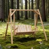 ORRD 2-Seater Wooden Porch Swing with A-Frame Stand, Solid Fir Wood Outdoor Swing Bench for Garden, Patio, Backyard, Complete Swing Set - 2 of 4