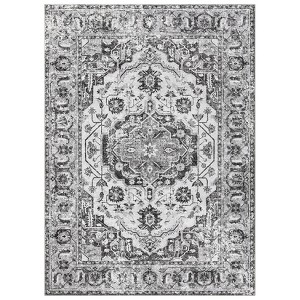 Washable Vintage Foral Rug Non Slip Low Pile Rug Soft Retro Throw Floor Cover Foldable Indoor Carpet for Living Room Bedroom Playroom Nursery - 1 of 4