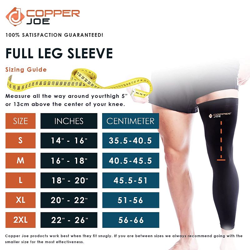 Copper Joe Full Leg Compression Sleeve - Support for Knee, Thigh, Calf, Arthritis. Single Leg Pant For Men & Women - 2 Pack, 2 of 7