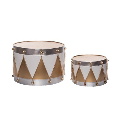 Transpac Metal 15.5 in. Multicolor Christmas Drum Set of 2