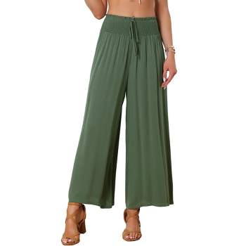 Allegra K Women's Casual Smocked High Waisted Loose Wide Leg Pants