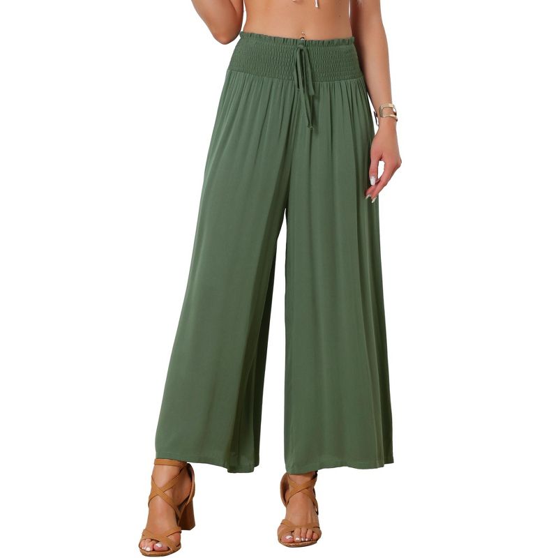 Allegra K Women's Casual Smocked High Waisted Loose Wide Leg Pants, 1 of 5