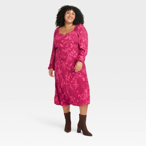 Women's Balloon Long Sleeve Woven Dress - Ava & Viv 2X