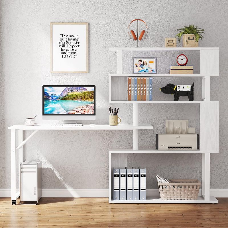 Tribesigns Rotating Computer Desk with 5 Shelves, Modern Reversible L-shaped Corner Desk, Study Table Writing Desk with Wheels for Home Office, 4 of 9
