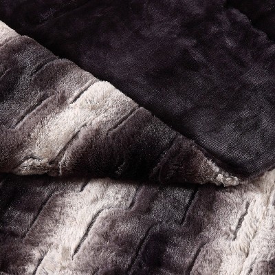 Christian Siriano Black Ombre Faux Fur Reversible Throw Blanket