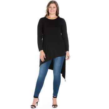 24seven Comfort Apparel Womens Long Sleeve Knee Length Asymmetrical Plus Size Tunic Top