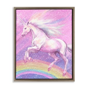 Stupell Industries Rainbow Unicorn Scene Floating Frame Canvas Art, Brown, 17" x 21" - 1 of 4