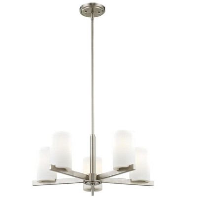 Astoria Minimalist 5-Light Chandelier in Brushed Nickel with Satin Opal Shades
