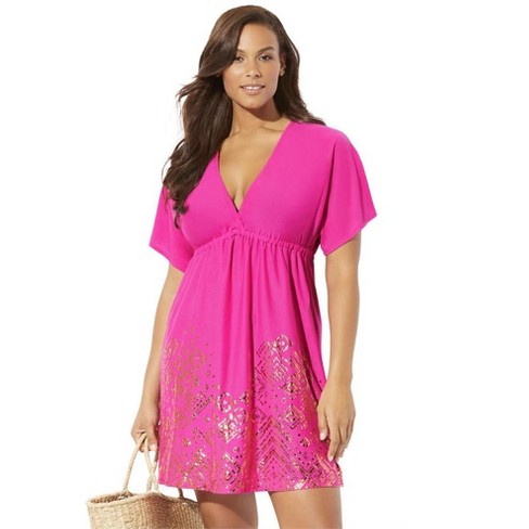 Swimsuits For All Women's Plus Size Kate V-neck Cover Up Dress, 26/28 -  Pink : Target