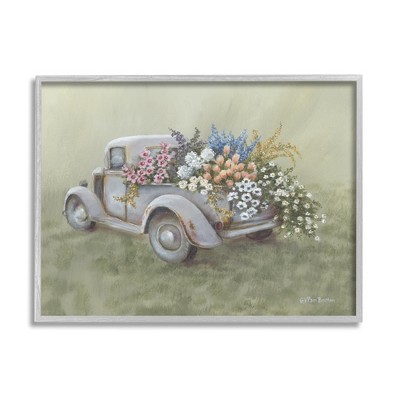 Stupell Industries Farmhouse Flower Buggy Car Framed Giclee, 24 X 30 