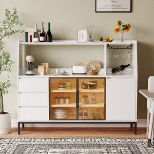 Vynxaria Modern sideboard with 3 drawers and glass door locker, side cabinet can store wine glasses - 1 of 4