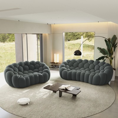 WJSHome Curved Bubble Couch, Comfy Upholstered Sofa,Breathable Mesh Fabric 3D Honeycomb Shape Modern Couches (2 Seater, 3 Seater)