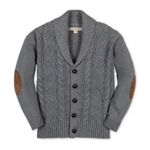 Hope & Henry Boys' Organic Shawl Collar Cable Sweater Cardigan, Dark Gray Heather, XX-Small - 1 of 4