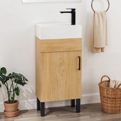 16 in Small Bathroom Vanity Organizer Storage Cabinet w/ Shelves Basin Sink Hooks