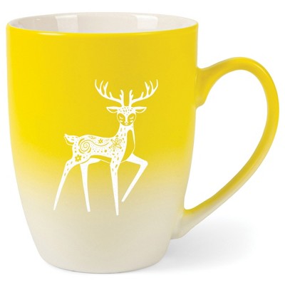 Elanze Designs 12 Ounce Vibrant Two Toned Ombre Ceramic Tea Coffee Cup Mug Yellow White Graceful Forest Deer