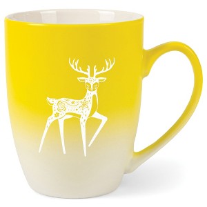 Elanze Designs 12 Ounce Vibrant Two Toned Ombre Ceramic Tea Coffee Cup Mug Yellow White Graceful Forest Deer - 1 of 4