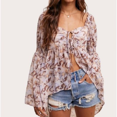Women's Leaf Print Bell Sleeve Top - Listicle