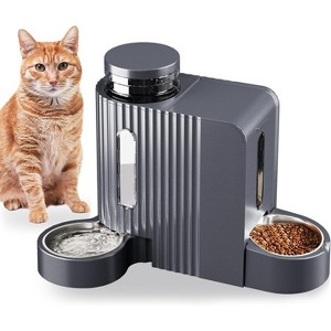 Automatic Gravity Pet Feeder and Water Dispenser Set, Stainless Steel Bowls for Dogs, Cats - 1 of 4