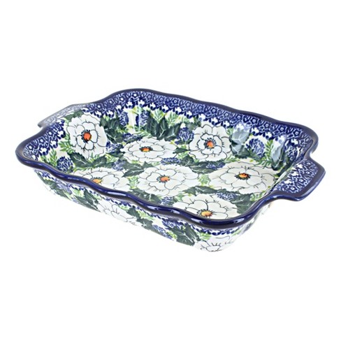 Blue Rose Polish Pottery Queen's Garden Medium Rectangular Baker With ...