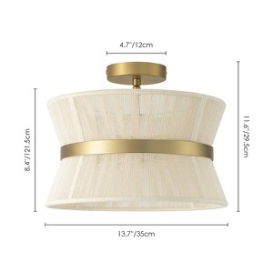Rennnsan Wyrell 13" W 2 - Light Drum Linen Bohemian Dimmable Semi Flush Mount in Gold - 1 of 4
