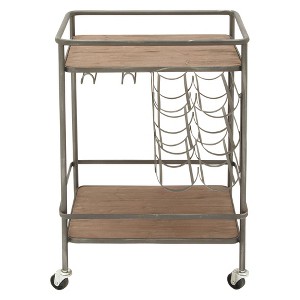 Olivia & May Metal and Wood 2 Tiered Wine Rack Chart Gray: Multilevel Beverage Serving Cart with Storage - 1 of 4