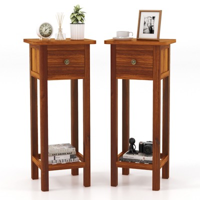 Tangkula 2PCS Solid Wood Side Table Home Rectangular Sofa Side Table w/ Acacia Wood Top Telephone Table