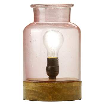 River of Goods 10.5" 1-Light Devon Glass and Wood Accent Lamp Pink
