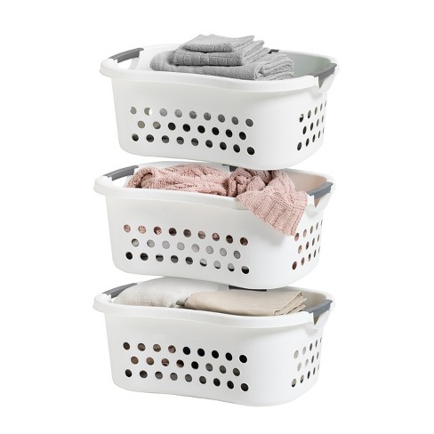 Basicwise White Rectangular Plastic Shelf Organizer Basket with Handles