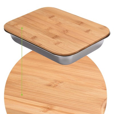 Bamboo Cutting Board Set with Stainless Steel Trays