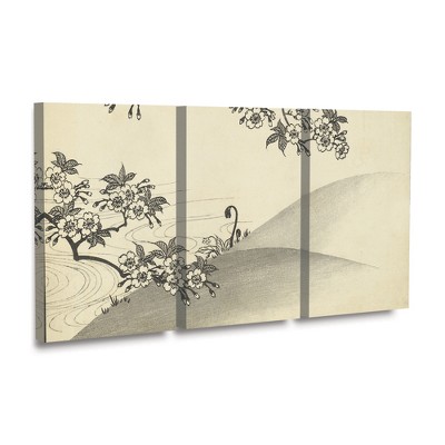 36" Black and White Japanese Cherry Blossom Canvas Print Set