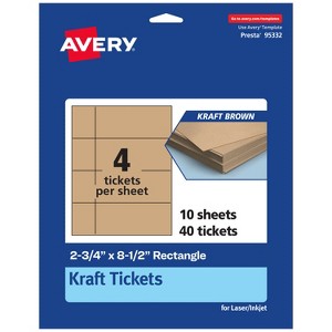 Avery Printable Rectangle Tickets, 2-3/4" x 8-1/2", Kraft Brown Cardstock, Laser/Inkjet, 40 Total - 1 of 4