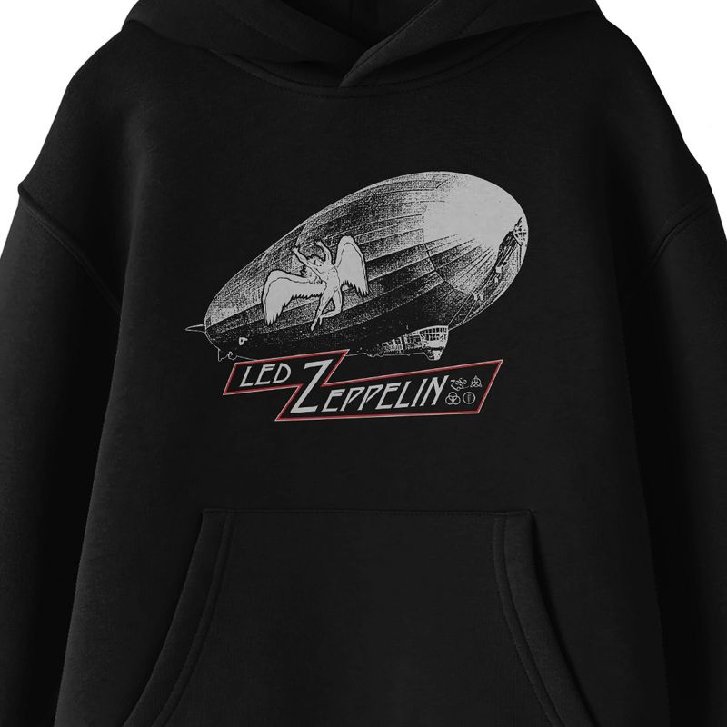 Led Zeppelin Blimp & Falling Icarus Logo Long Sleeve Black Youth Hooded Sweatshirt, 2 of 4