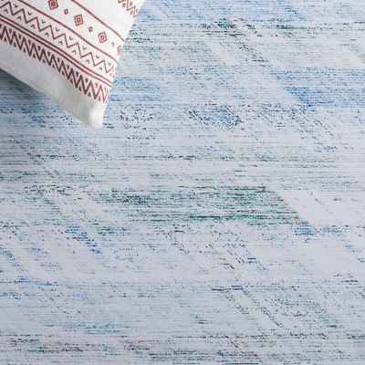 Tacoma Gray and Aqua Machine Washable Synthetic Runner Rug
