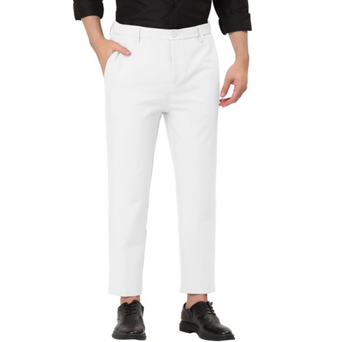 Lars Amadeus Men's Dress Pants Solid Color Flat Front Business Cropped Pants  White 34 : Target