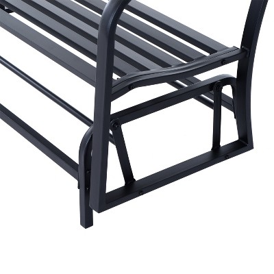 Outdoor Loveseat Glider Bench with Curved Armrests in Powder-Coated Black Steel