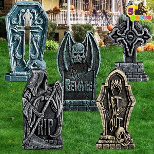 Joyfy 5pcs Halloween Foam RIP Graveyard Headstone Decorations 17in,Gravestones with 12 Stakes,Halloween Home Front Yard Lawn Garden Party Supplies - 1 of 4
