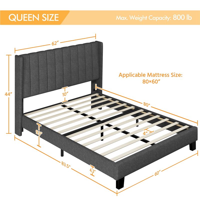 Yaheetech Upholstered Bed Frame with Wing Side, 3 of 9